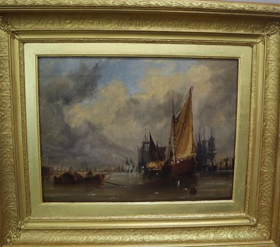 George Chambers Junior (1803-1840), oil on canvas, Shipping in harbour, 29 x 40cm